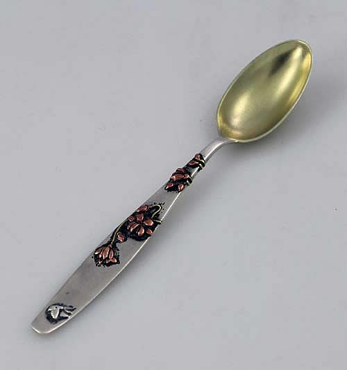 Tiffany antique silver spoon with applied copper mixed metals circa 1880